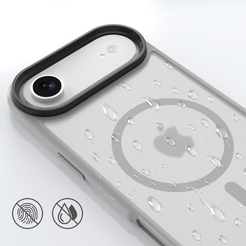 Water-resistant matte back detail of silver gray iPhone Air magnetic case