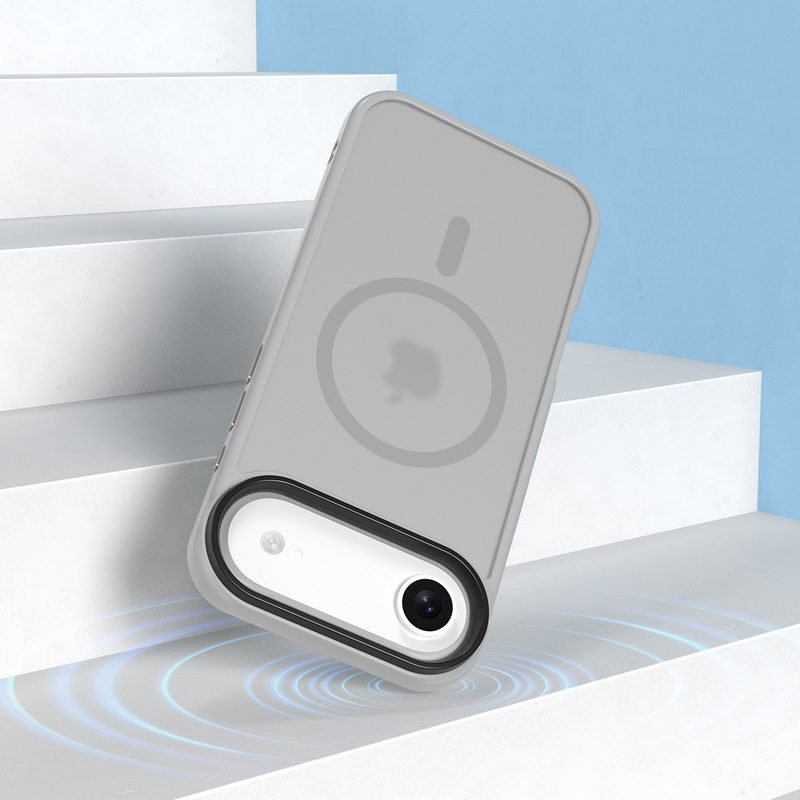 Upright back view of silver gray magnetic matte case for iPhone Air