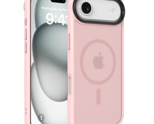 Custom pink magnetic matte phone case for iPhone Air, front and back view