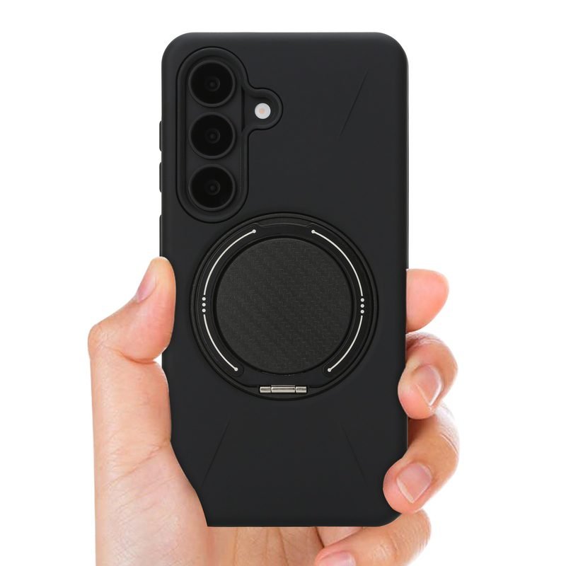 Custom Ring Stand Phone Case for Samsung Galaxy S26 in Black Handheld View