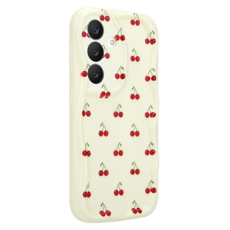 Custom Cherry Print Phone Case for Samsung Galaxy S26 in Cream Rear Angle View