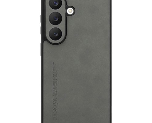 sj19-7-custom-leather-wrapped-phone-case-for-samsung-galaxy-s26-gray-back-view Custom Leather Wrapped Phone Case for Samsung Galaxy S26 in Gray Back View