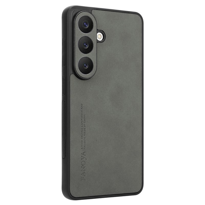 sj19-8-custom-leather-wrapped-phone-case-for-samsung-galaxy-s26-gray-rear-angle-view Custom Leather Wrapped Phone Case for Samsung Galaxy S26 in Gray Rear Angle View