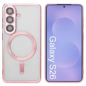 Custom Electroplated Magnetic Phone Case for Samsung Galaxy S26 in Clear Pink Front and Back View