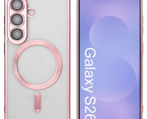Custom Electroplated Magnetic Phone Case for Samsung Galaxy S26 in Clear Pink Front and Back View