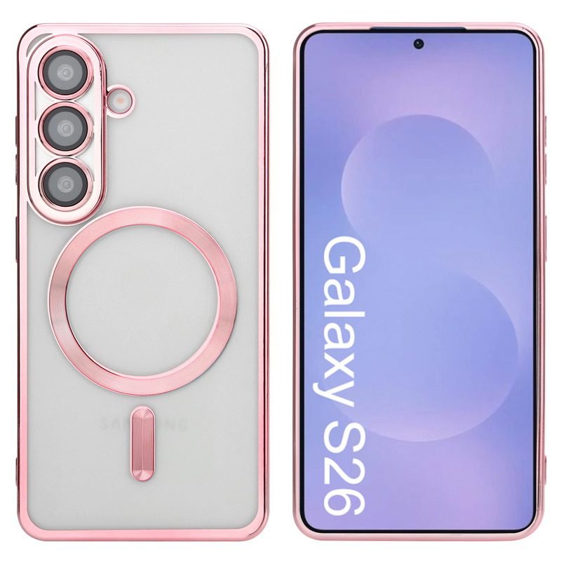 Custom Electroplated Magnetic Phone Case for Samsung Galaxy S26 in Clear Pink Front and Back View