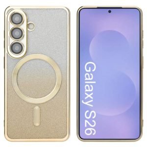 Custom Glitter Electroplated Magnetic Phone Case for Samsung Galaxy S26 in Gold Front and Back View