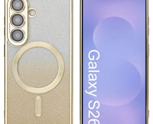 Custom Glitter Electroplated Magnetic Phone Case for Samsung Galaxy S26 in Gold Front and Back View