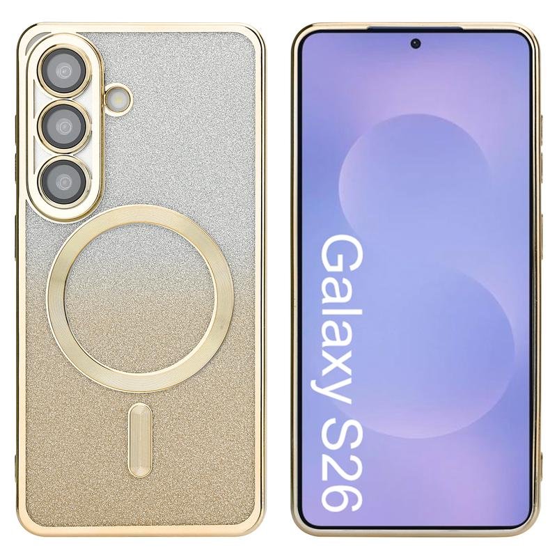 Custom Glitter Electroplated Magnetic Phone Case for Samsung Galaxy S26 in Gold Front and Back View