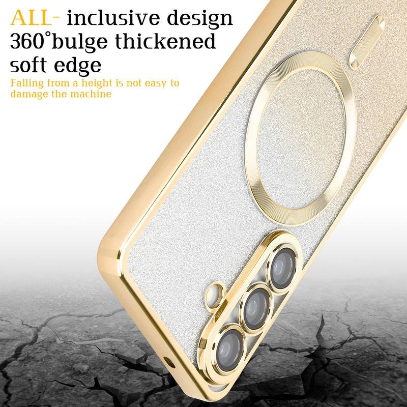 Custom Glitter Electroplated Magnetic Phone Case for Samsung Galaxy S26 in Gold Drop Protection