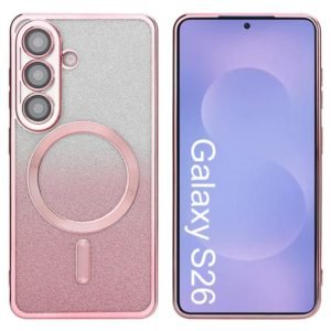 Custom Glitter Electroplated Magnetic Phone Case for Samsung Galaxy S26 in Rose Gold Front and Back View