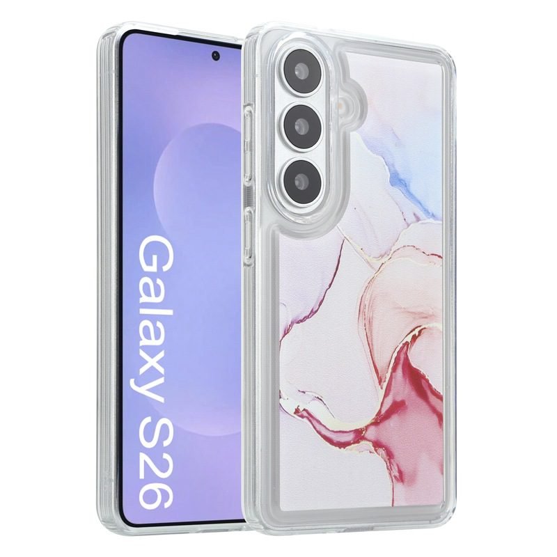 Custom Marble Pattern TPU Phone Case for Samsung Galaxy S26 in Red Front and Back View