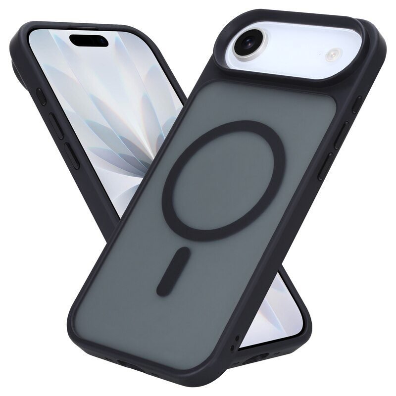 Magnetic Soft Touch Translucent Case for iPhone 17 Air in Black Front and Back Angle View