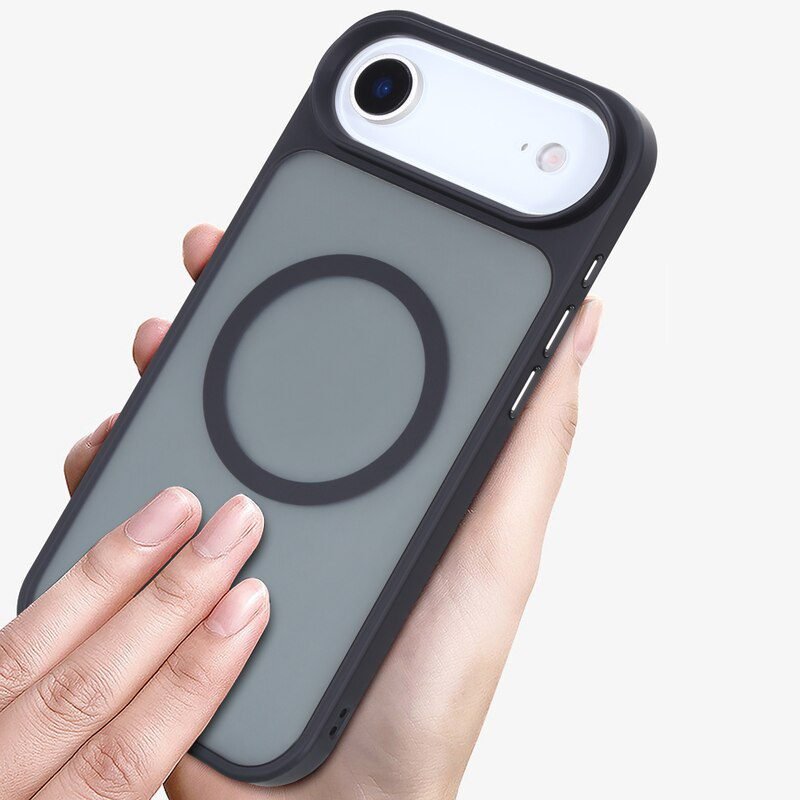 Black Magnetic Soft Touch Translucent Case for iPhone 17 Air Handheld Back View