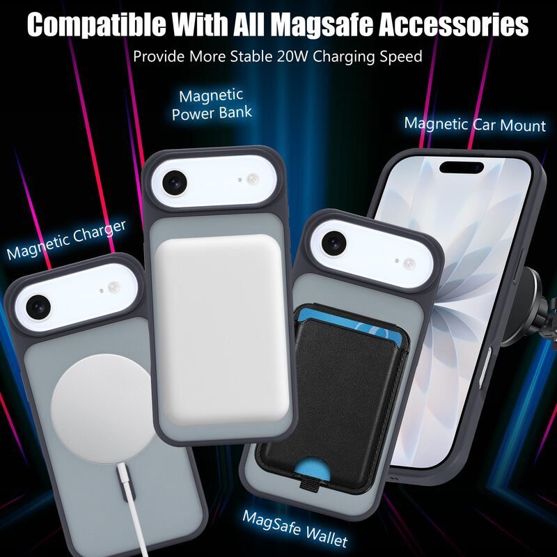 Black Magnetic Soft Touch Case for iPhone 17 Air with Charger Power Bank Wallet and Car Mount Compatibility