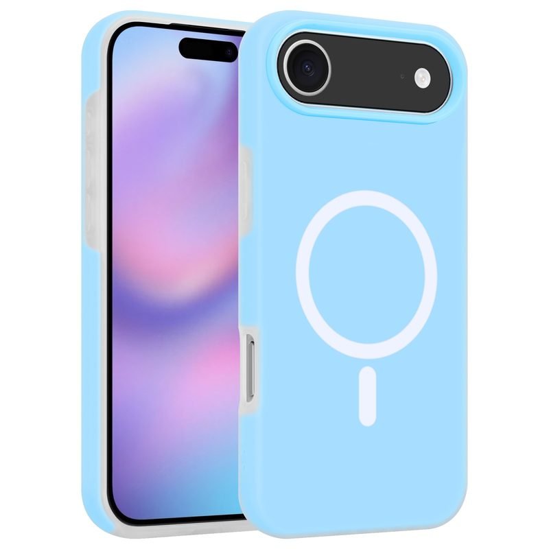 Blue Magnetic Double Layer Case for iPhone 17 Air Front and Back Angle