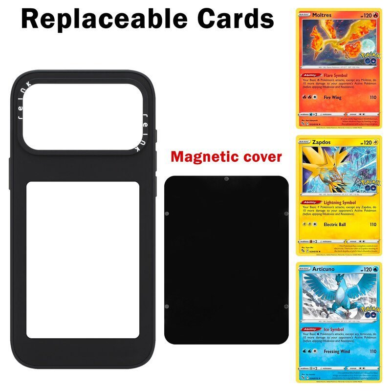 sj62-2-replaceable-trading-card-display-case-apple-iphone-17-pro-max-black-replaceable-card-and-magnetic-cover Black Replaceable Trading Card Display Case for iPhone 17 Pro Max with Magnetic Cover