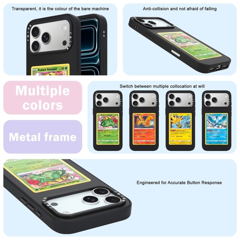sj62-5-replaceable-trading-card-display-case-apple-iphone-17-pro-max-black-multiple-card-design-options Black Replaceable Trading Card Display Case for iPhone 17 Pro Max with Multiple Card Design Options