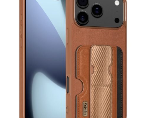 sj63-6-1-wallet-card-holder-kickstand-case-apple-iphone-17-pro-max-brown-front-back-view Wallet Card Holder Kickstand Case for iPhone 17 Pro Max in Brown Front and Back View