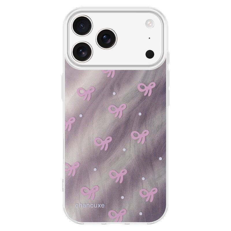 Pink Bow Patterned Feather Yarn Clear Case for iPhone 17 Pro Max Rear View