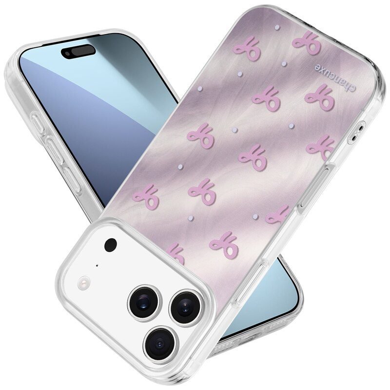 Pink Bow Patterned Feather Yarn Clear Case for iPhone 17 Pro Max Overlapping Product Angle View