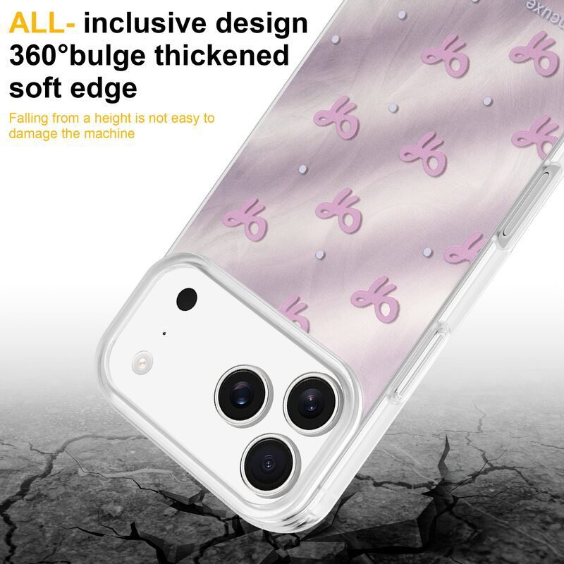 Pink Bow Feather Yarn Clear Case for iPhone 17 Pro Max with 360 Degree Shockproof Edge Protection