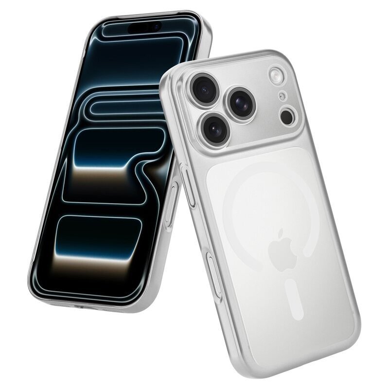 Custom Electroplated Magnetic Clear Phone Case for iPhone 17 Pro Silver Front and Back View