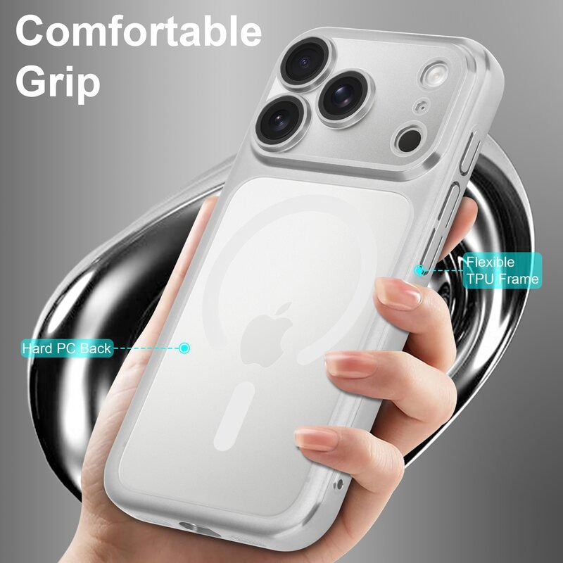 sj66-15-custom-electroplated-magnetic-clear-phone-case-for-iphone-17-pro-silver-comfortable-grip Custom Electroplated Magnetic Clear Phone Case for iPhone 17 Pro Silver Comfortable Grip