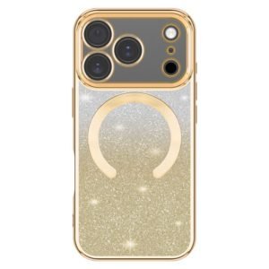 Custom Magnetic Glitter Electroplated Phone Case for iPhone 17 Pro Gold with Wireless Charging Support