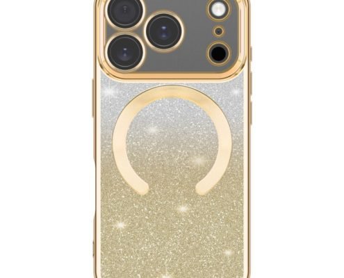 Custom Magnetic Glitter Electroplated Phone Case for iPhone 17 Pro Gold with Wireless Charging Support