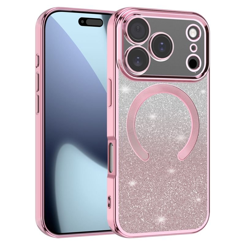 Custom Magnetic Glitter Electroplated Phone Case for iPhone 17 Pro in Pink Angle View