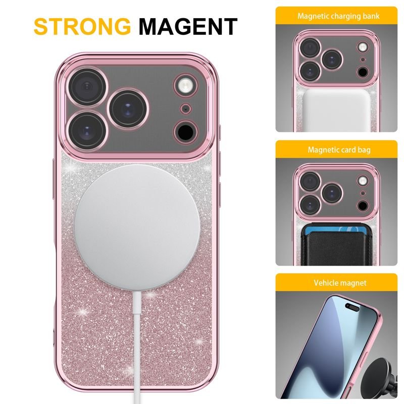 Custom Magnetic Glitter Electroplated Phone Case for iPhone 17 Pro with MagSafe Compatible Design