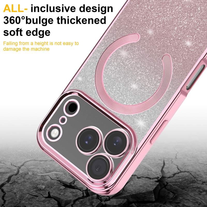 Custom Magnetic Glitter Electroplated Phone Case for iPhone 17 Pro with Full Body Protection