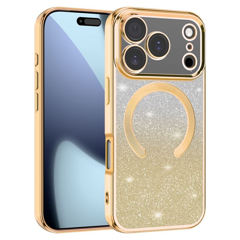 Custom Magnetic Glitter Electroplated Phone Case for iPhone 17 Pro in Gold Angle View