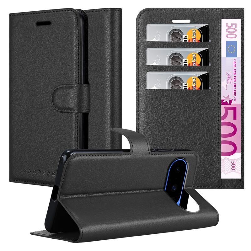 Custom lychee grain leather wallet case for Google Pixel 10 with card slots and viewing stand