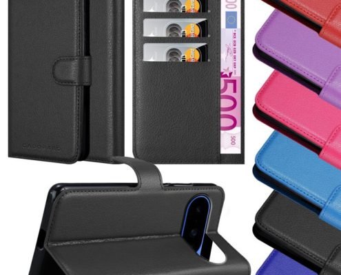 Google Pixel 10 leather wallet case displayed with assorted custom color options