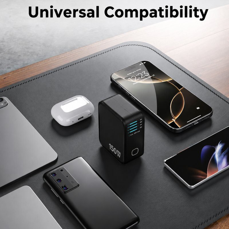 150W GaN charger with universal compatibility for smartphones tablets and laptops