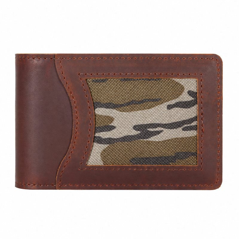 pj1-1-custom-camouflage-cowhide-bifold-wallet-with-money-clip-closed-front-view-oem Closed front view of custom camouflage cowhide bifold wallet