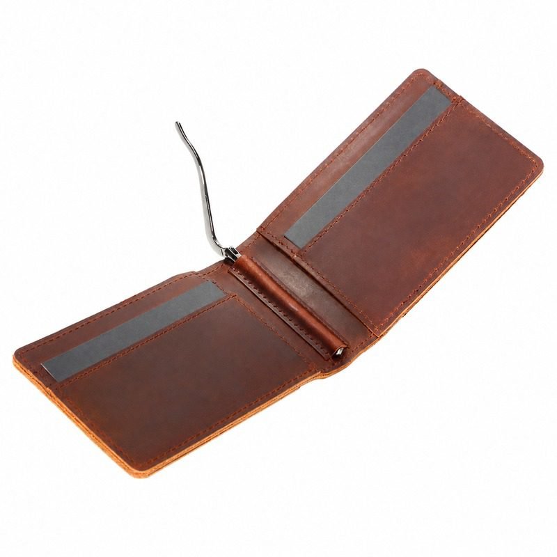 pj1-5-custom-camouflage-cowhide-bifold-wallet-with-money-clip-open-money-clip-view-oem Open camouflage cowhide wallet with metal money clip