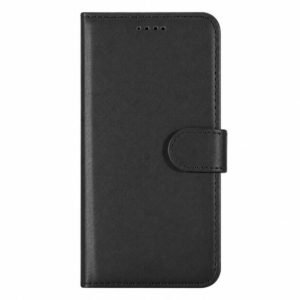 Custom black leather wallet case for Google Pixel 10a front view