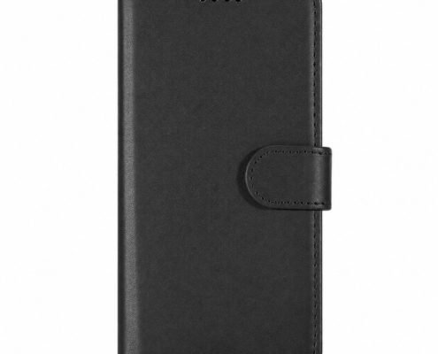 Custom black leather wallet case for Google Pixel 10a front view