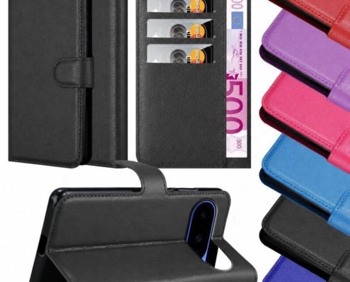 Google Pixel 10 leather wallet case displayed with assorted custom color options