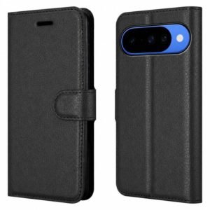 Black leather wallet phone case for Google Pixel 10 shown from front and back